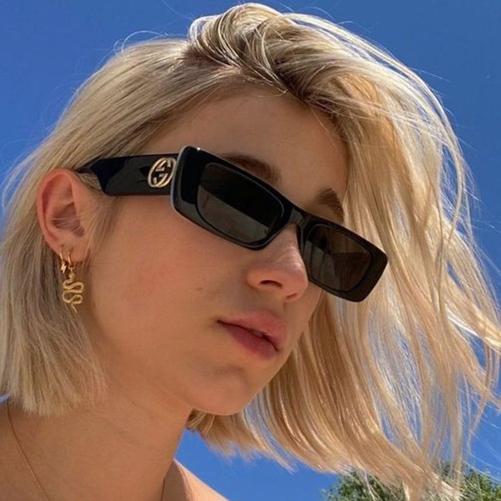 Gucci GG0516S 001 Sunglasses Black Silver Flash Logo Gradient Rectangle Women
